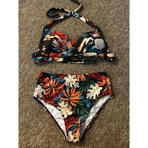 Women's Two-Piece Floral High-Waisted Bikini Swimwear Set Size L